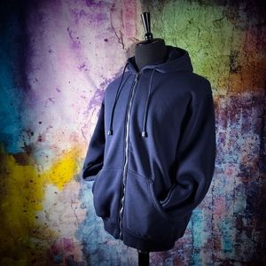 Large Casual Navy Blue Full Zip Lightweight Hoodie